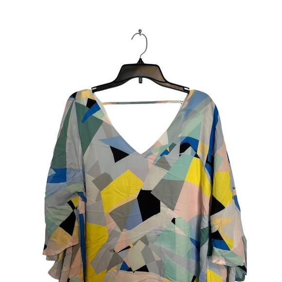 Geometric Print V-Neck Dress With Ruffled Sleeves Catherine Malandrino XL Polyes - Picture 4 of 4